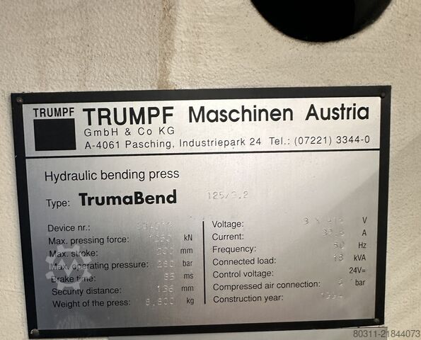Prensa plegadora TRUMPF Trumabend 125/3