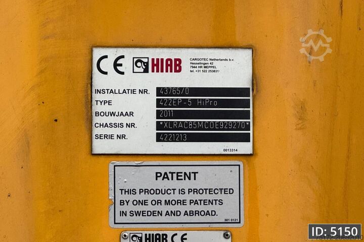 Crane truck DAF CF 85.410 SC, Euro 5, 8x2 / Hiab 422 EP5 + Radi...