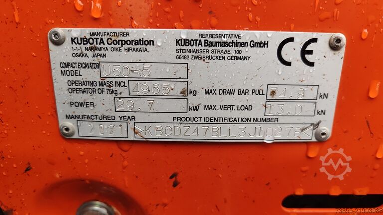 Minikoparka < 7t Kubota U50.5 S with 3 excavator buckets