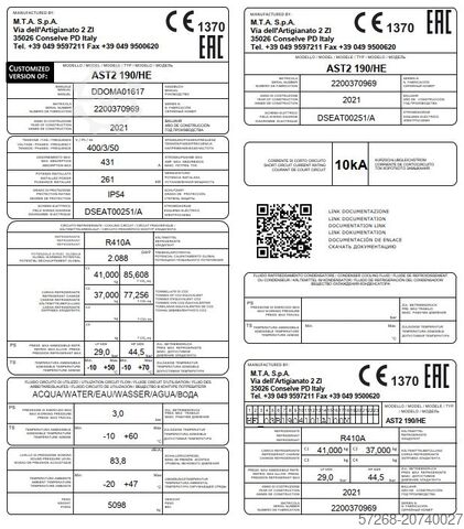 Chiller, water chiller, cooler Kühlmaschinen, MTA S.p.A. Aries TECH AST2 190 HE-MWT – 539 kW