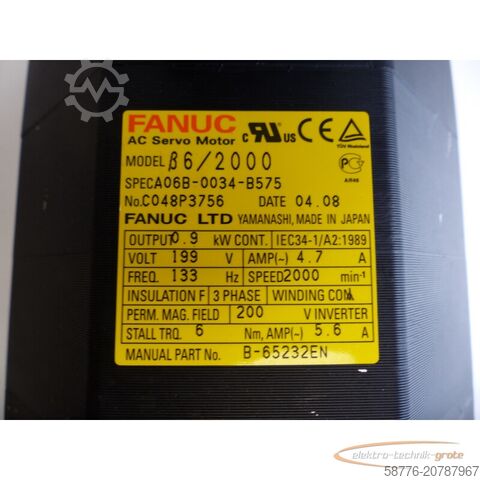 Besturingsunit Fanuc A06B-0034-B575 AC Servo Motor SN: C049P2698