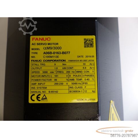 Besturingsunit Fanuc A06B-0163-B077 SN: C195M113E AC Servo Motor