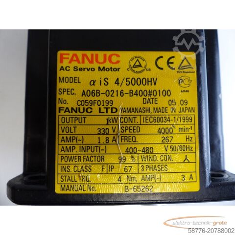 Besturingsunit Fanuc A06B-0216-B400 # 0100 AC Servo Motor SN: C059F0199 ohne Encorder