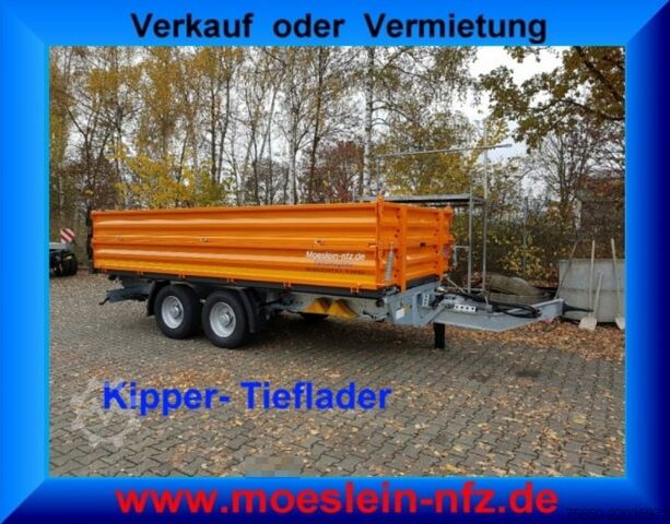 Remolque volquete Möslein TTD11- BA Orange  neuer Tandem 3- Seitenkipper Tiefladermit Bordwand- Aufsatz-- Neufahrzeug --
