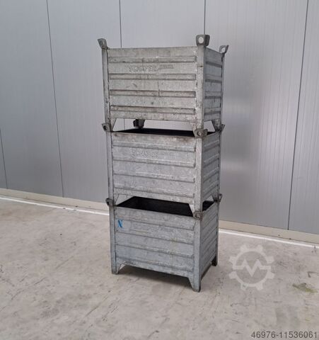 Stapelcontainer Container Metalen container SSI Schäfer / Feuerverzinkt / 3 Stück / Abm.: 850x550x670mm (BxTxH) / 4 Kranösen