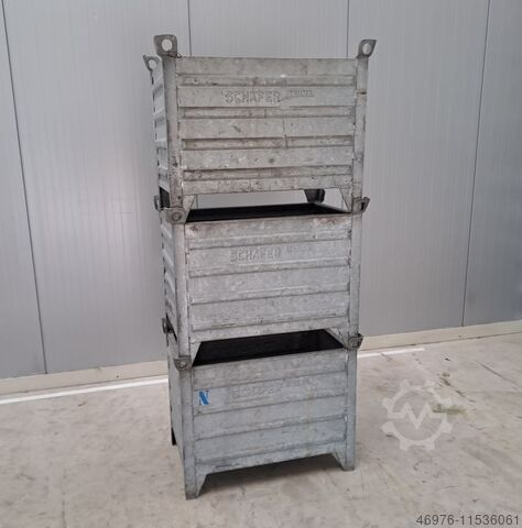 Stapelcontainer Container Metalen container SSI Schäfer / Feuerverzinkt / 3 Stück / Abm.: 850x550x670mm (BxTxH) / 4 Kranösen
