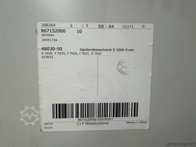 5er Garderobenschrank mit Bank C+P Möbelsysteme S 3000 Evolo