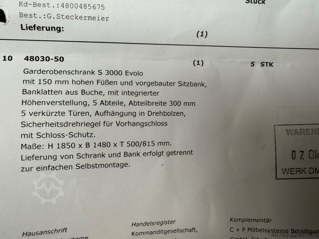 5er Garderobenschrank mit Bank C+P Möbelsysteme S 3000 Evolo