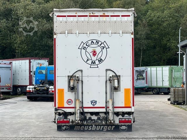 Low loader semitrailer MEUSBURGER MPG-3 Tieflader Plane Lenk/Liftachse Hydr. Rampe