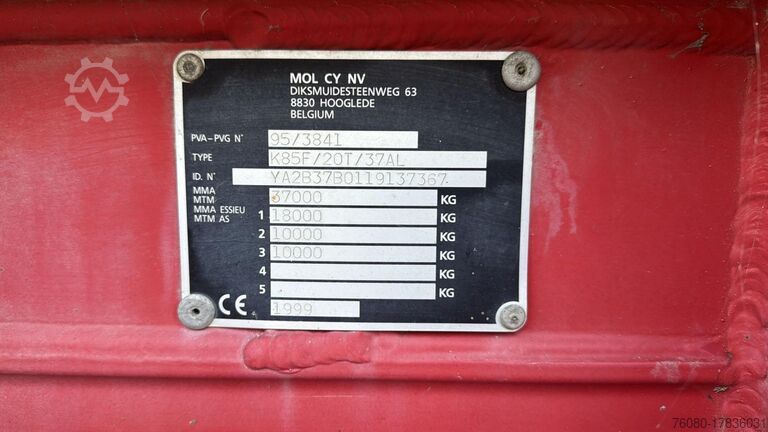 Kipper MOL KF85F/20T/37AI (BELGIAN TRAILER / DRUM BRAKES /...