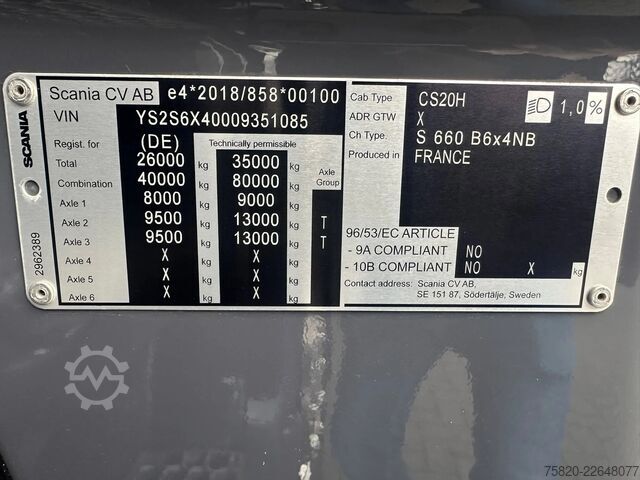 System med krogarm Scania S660 V8 6X4 B6X4 NB HAAKARM/ABROLLER/CONTAINERS...