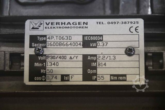 Elektromotor 0,37 kW 1340 omw/min Verhagen 4P.T063D