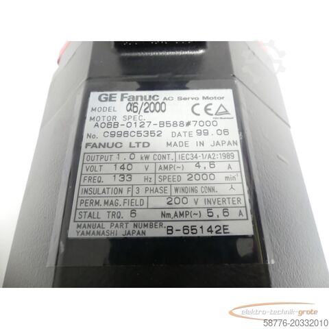 Silnik Fanuca Fanuc A06B-0127-B588 # 7000 AC Servo Motor SN: C996C5352