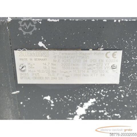 Silnik Siemens Siemens 1FT6084-1AF71-1AG1 Synchronservomotor SN:EK265270204013