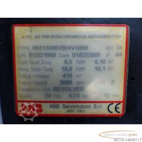 ABB Motor ABB 86413006V004VG5M Synchronservomotor SN: BS021869