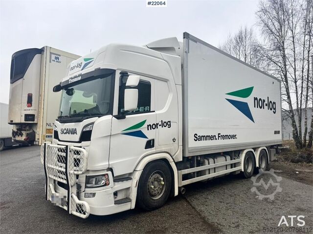 Box body Scania R660 6x4 box truck with refrigeration/freezer unit