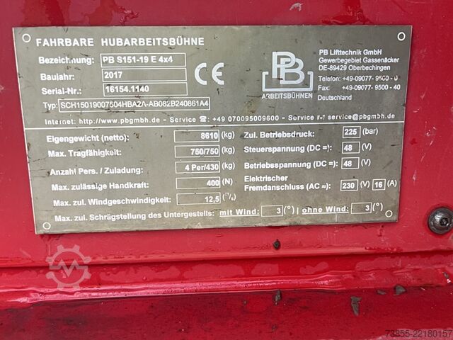 Schaarheftafel PB Lifttechnik PB S151-19E 4x4 (15m)