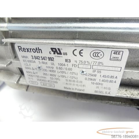 Rexroth motor Rexroth 3SIEK63-4C2/339 MNR 3842547992 Getriebe SN: 718B17314085