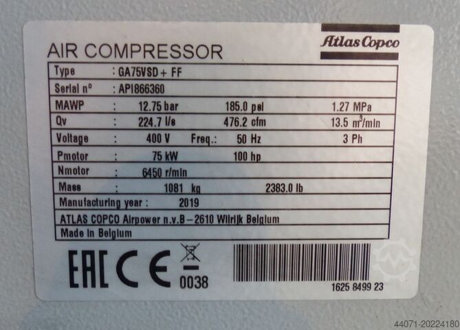 Csavaros kompresszor Atlas Copco GA75VSD+FF