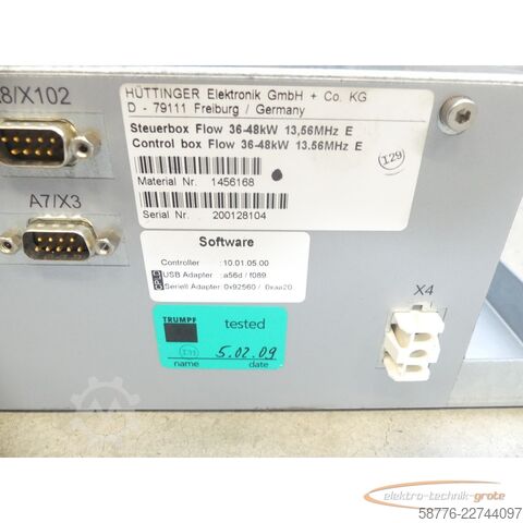 Componente Trumpf / Hüttinger 1456168 Steuerbox Flow 36-48kW SN: 200128104 - 13,56MHz E