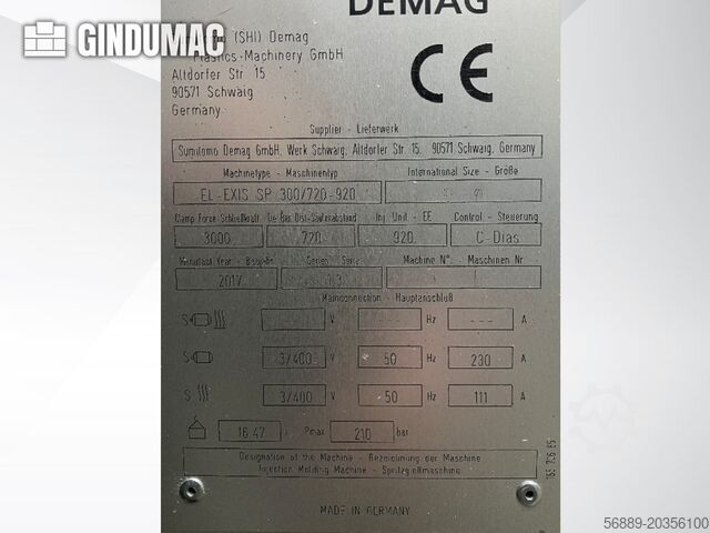 Machine électrique de moulage par injection SUMITOMO SHI DEMAG El-Exis SP 300/720-920