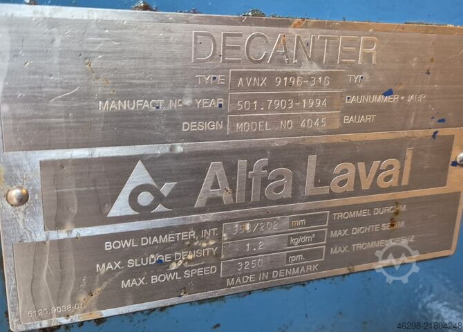 Used mobile sludge dewatering system Alfa Laval AVNX 919