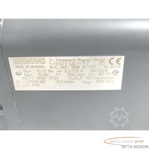 Siemens motor Siemens 1FT5072-0AF71-1 - Z SN:EJ493386803011 mit Binder 77 60013A00 Bremse