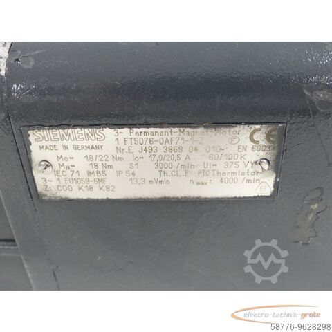 Siemens motor Siemens 1FT5076-0AF71-1 - Z SN:EJ49338680410 mit Binder 77 60013A00 Bremse
