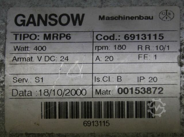 Tandwielmotor 24 V 0,4 kW 180 tpm Gansow MRP6