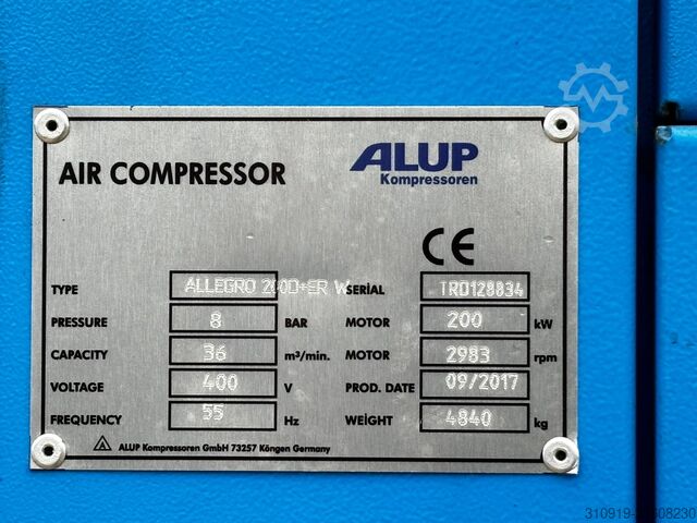 Schroefcompressor ALUP Allegro 200 + ER W (200 kW, 36 m³/min)