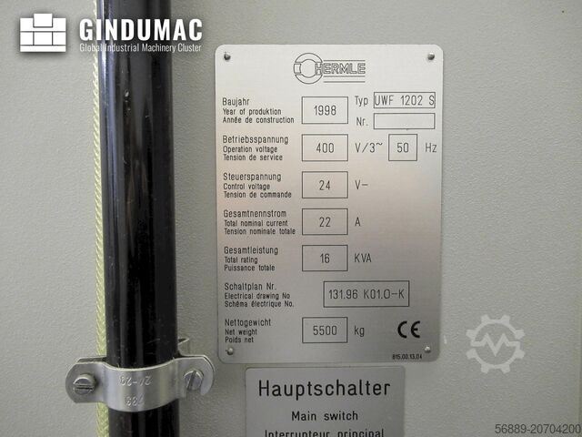 Vertical Machining Centre HERMLE UWF 1202 S