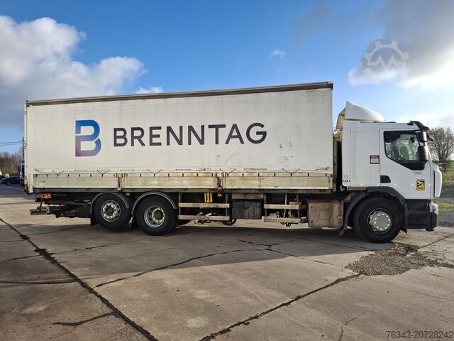 Camión con plataforma y lona RENAULT D26 WIDE 380 - 6X2 - E6 - RETARDER