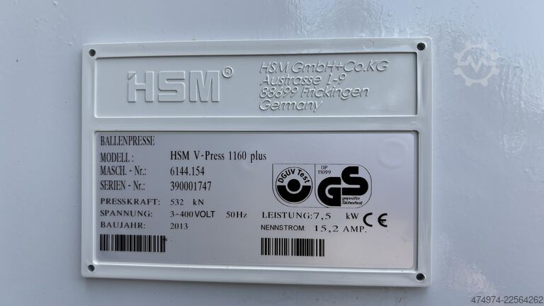 Belownica prasa do odpadów prasa do tekstyliów odpady hsm V-Press 1160 Plus