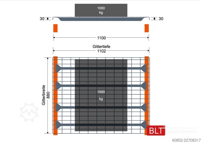 Pallet Auflagegitter für Palettenregale 270x110 cm ,1000kg pro Gitter , 3-Teilig