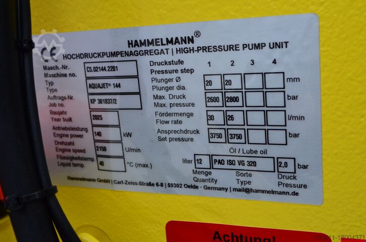 Högtrycks-vattenstråle Hammelmann KAMAT FALCH,URACA-NLB-DENJET AQUAJET 144