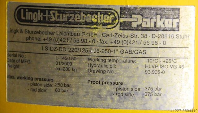 Hydraulische cilinder slag 495 mm Lingk & Sturzebecher LS-DZ-DD-220/125-496-250-1"-GAB/GAS
