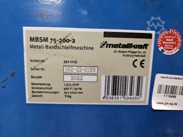 Ponceuse à bande Metallkraft 392-220189