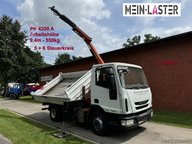 Háromirányú billenő teherautó IVECO ML75E16 3 S-Kipper Kran PK  9,4m-550 kg Greifer
