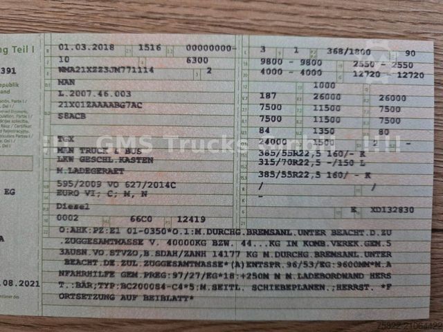 Flatbed truck with tarp MAN TGX 26.500 / Zug / Ret / Lenkachse / XL Zertifik