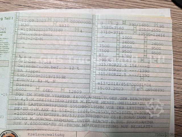 Three-sided tipper truck MERCEDES-BENZ Arocs 2653 / 6X4 / Meiller BORDMATIK / 50mm AHK