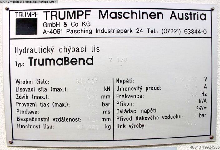 Presse plieuse - hydraulique TRUMPF TRUMABEND V 130