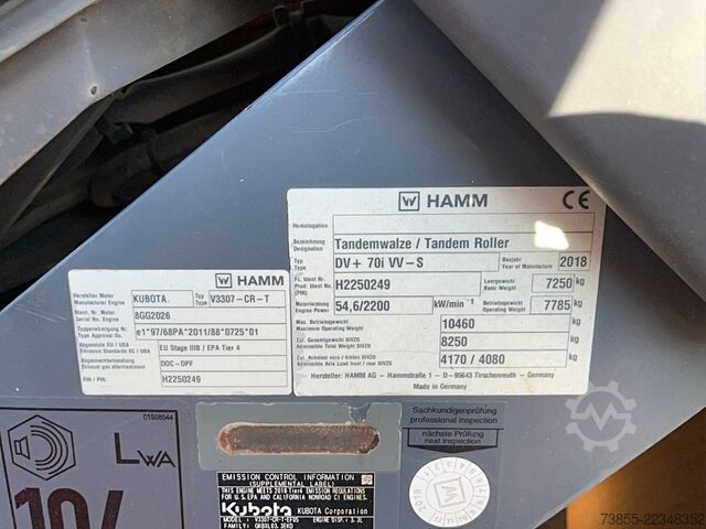 Rouleau tandem Hamm DV+ 70i VV-S
