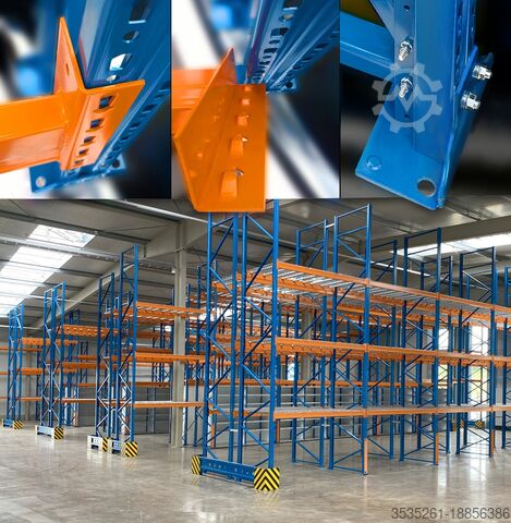 Zware plank TOTAL-REGAL - 8,5 m lang, 3,5 m hoch McPalettenregal, 4 Rahmen, 12 Traversen