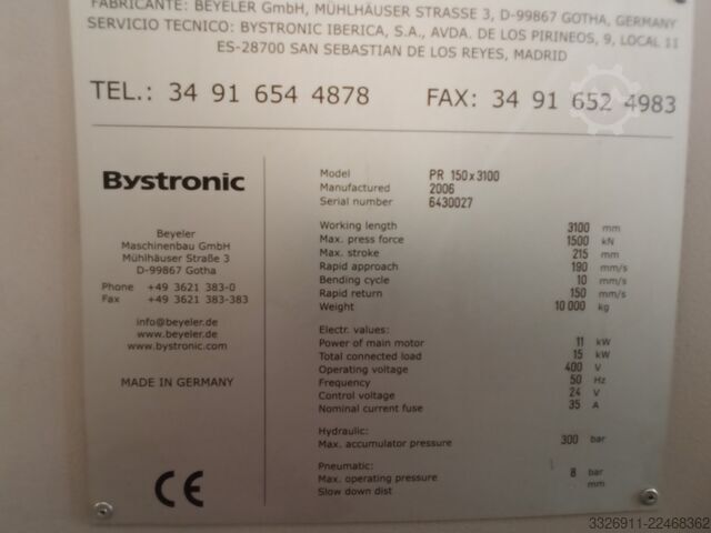Presse plieuse Bystronic PR 150x3100
