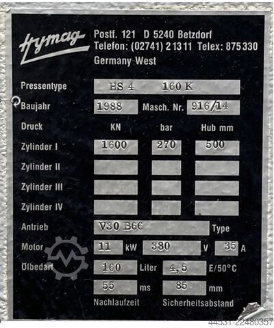 Hydraulisk presse Hymag HS 4 – 160 k