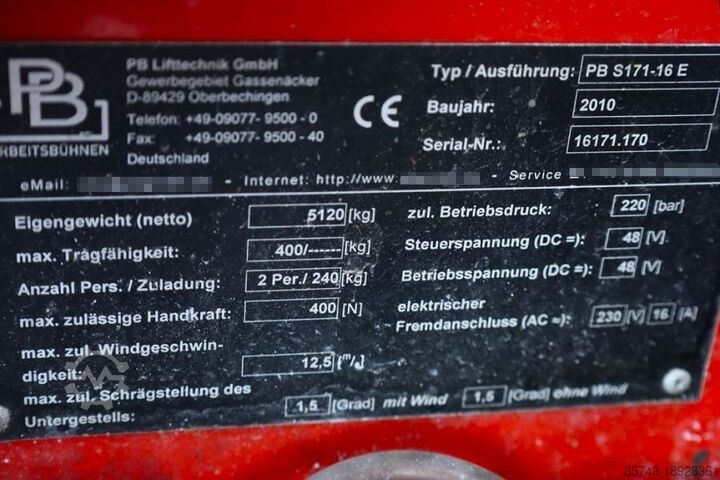 Podnośnik nożycowy PB LIFT S171-16E Electric, 17.3m Working Height, 400k