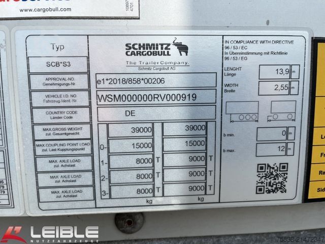 Kutu dorse SCHMITZ CARGOBULL SBO24*Trockenfracht*Liftachse*Code XL*TOP*
