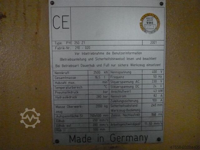 Pers met enkele kolom - hydraulisch WMW ZEULENRODA PYE 250/800 Z1