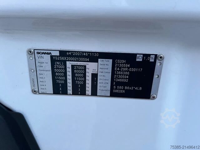 Podvozek s kabinou Scania S580 6x2/4 Full options King of Road