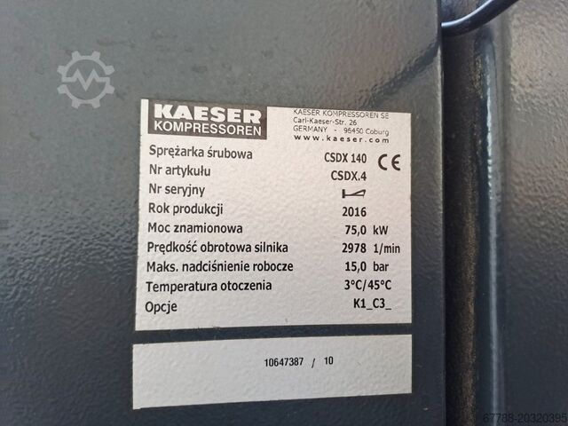 Compresor cu șurub Kaeser CSDX 140, 75 kW, 13 bar, 2016